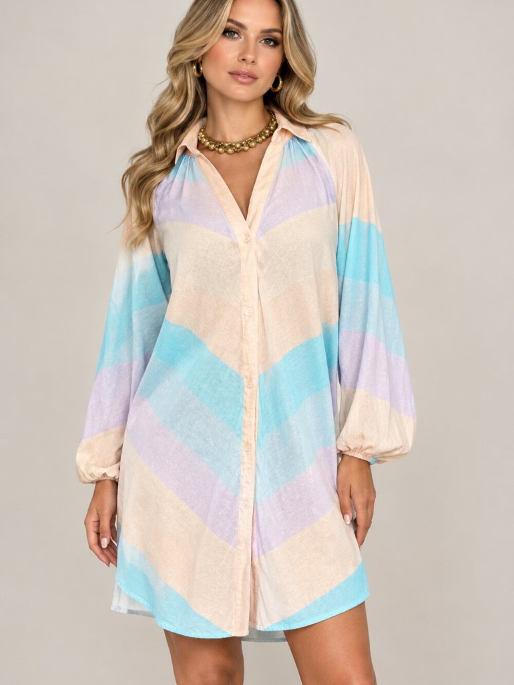 Pastel Multicolored Shirtdress Size Medium Anthropologie